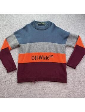Off-White Virgil Abloh Colorblock Wool Knit Sweater Crewneck Made In Italy L